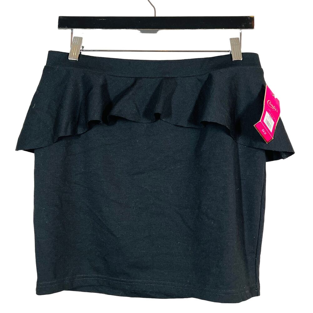 NEW! Candies Peplum Skirt Ruffle Waist Black Casual Knit - L